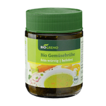 Biogreno Bio H��hnerbr��he in einem Glas, bio H��hnerbr��he f��r Kochen, zeigt das Glas mit brauner Fl��ssigkeit und Etikett