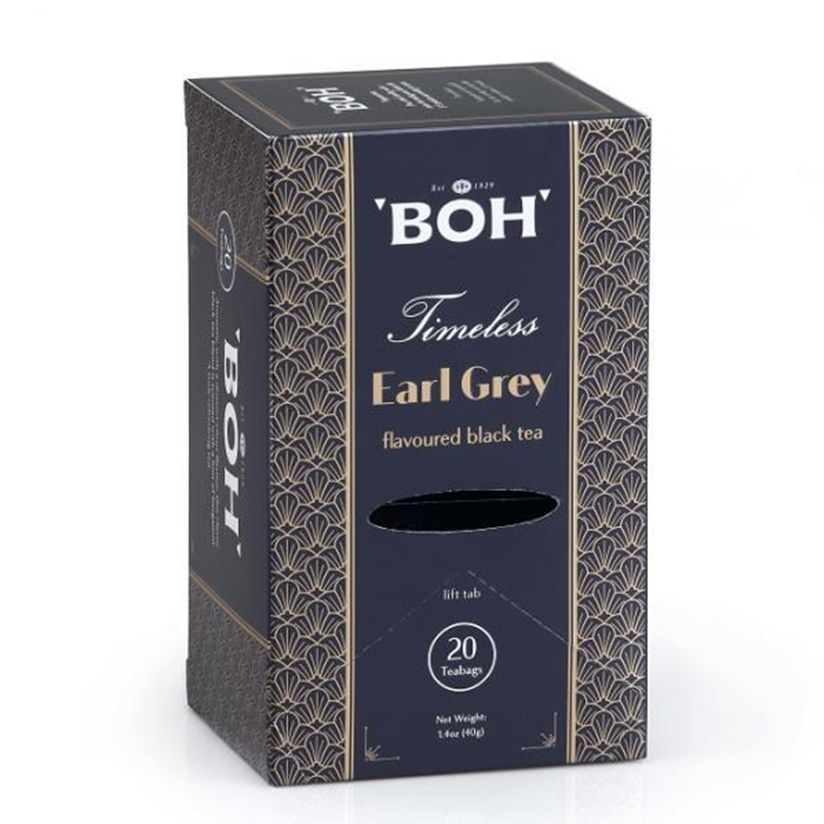 Boh Earl Grey tea drink in a clear glass bottle showing a dark tea liquid with a label on the front.