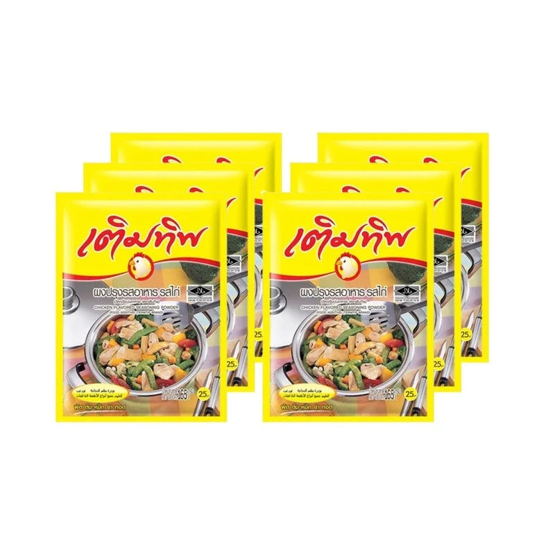 Termtip Chicken Powder 165g x6 packs of dry grocery seasoning with chicken flavor, packaged in clear plastic bags.