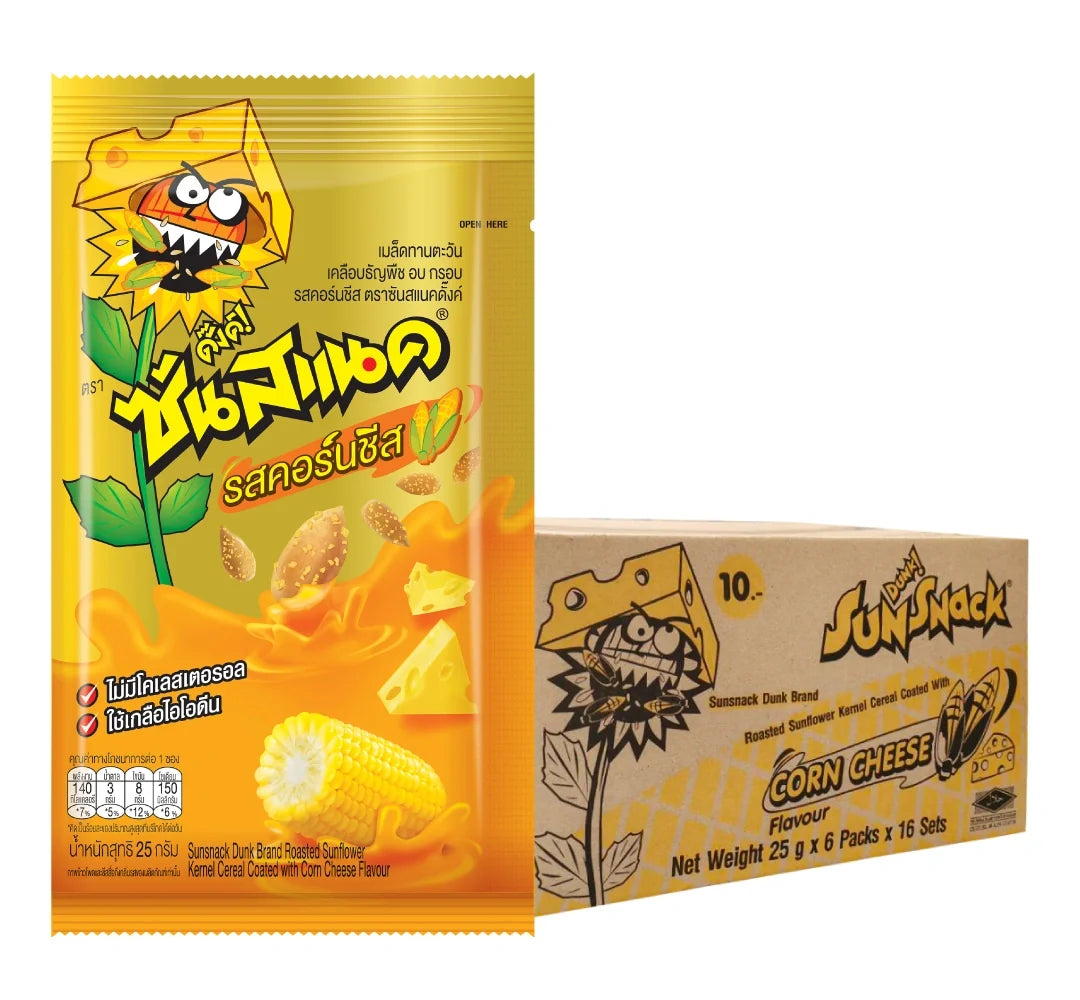 Sunsnack Corn Cheese flavor snack pack, 25g x16, dry grocery snack with cheesy corn flavor, in colorful packaging.