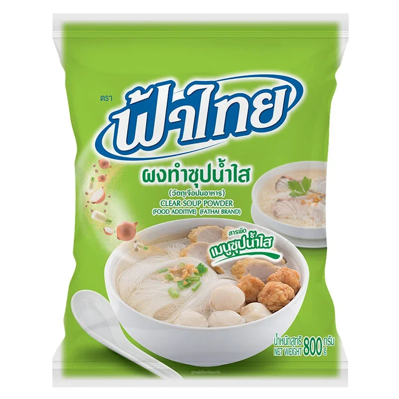 Fathai Clear Soup Powder 800g container, dry grocery product, with a label showing the FATHAI brand and soup powder inside