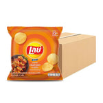 Lay's Rock Ridged Potato Chips Extra Barbecue flavor in 13g snack bags, showing a close-up of crispy, seasoned chips in a colorful bag.