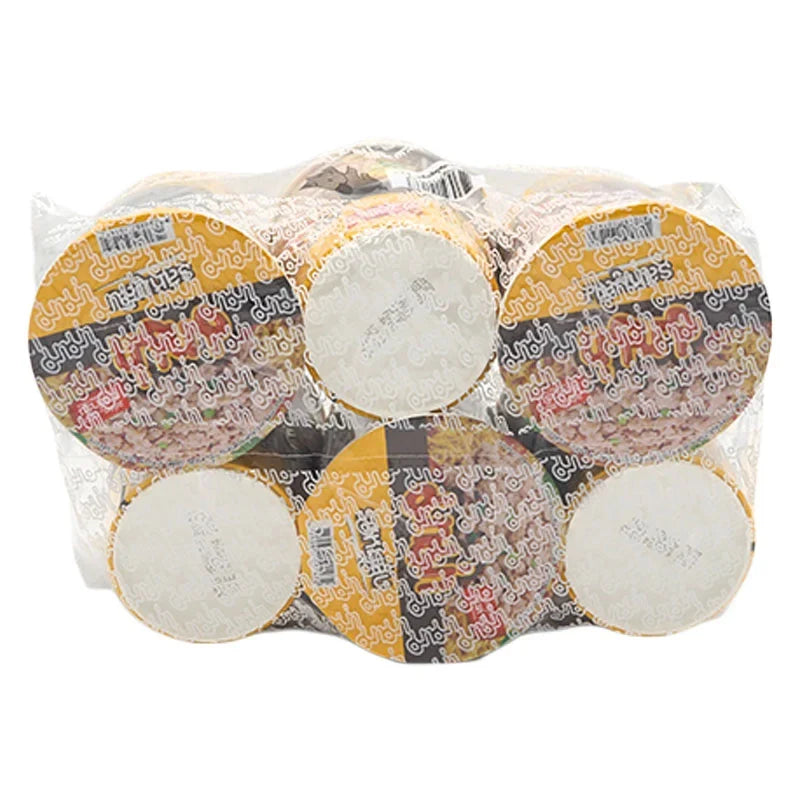 Mama Cup Instant Noodles with Minced Pork, 60g x 6 packs, dry grocery product featuring steaming noodles and savory minced pork.