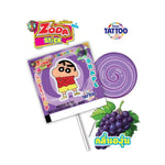 Zoda Grape Flavored Lollipop Sticks featuring Crayon Shin Chan design, 50-piece snack confectionery for children.