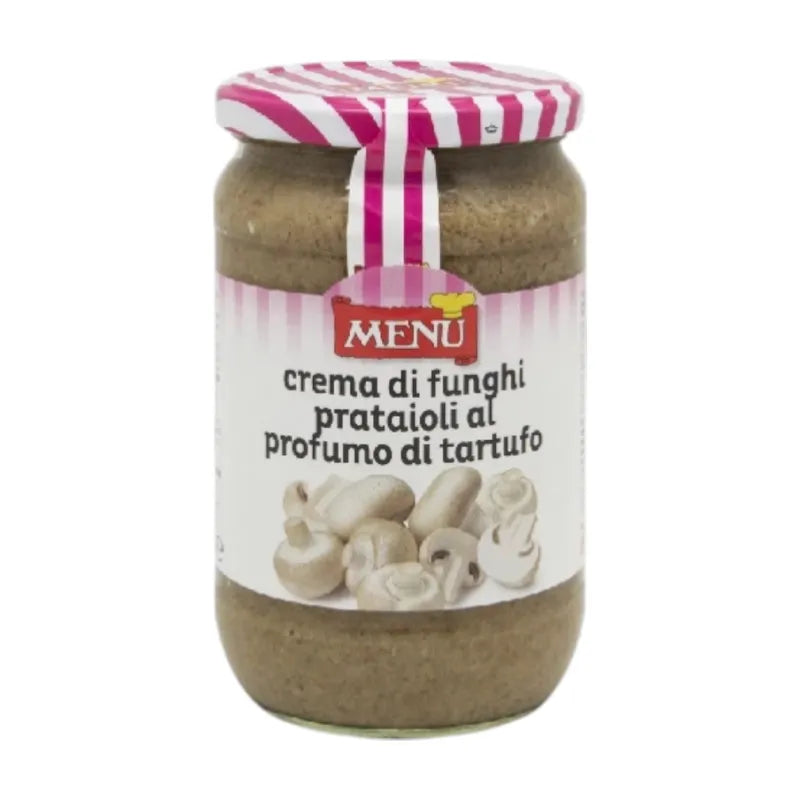 Dried Menu Cream Champignons with Truffle in a resealable bag, showcasing slices of mushroom and truffle pieces.