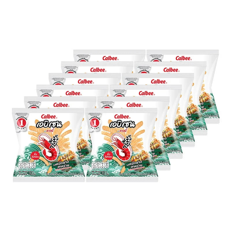 Calbee Ebisen prawn crackers with grilled squid and seaweed, 10g x12 pack, crispy dry grocery snack from CALBEE.
