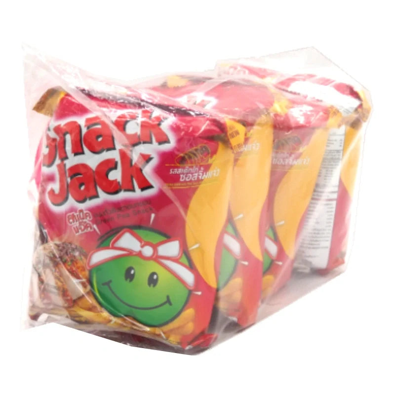 Snackjack green pea snack chicken steak with Thai spicy dipping sauce, dry grocery snack confectionery, crispy and flavorful.