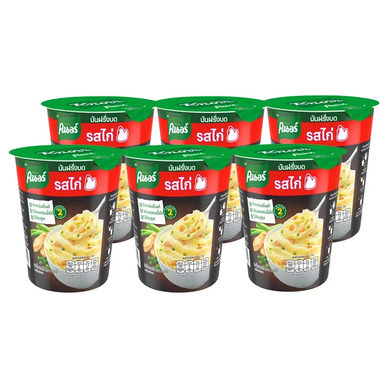 Knorr Mashed Potato Chicken Flavor 26g packs, six individual dry grocery packets showing flavor and packaging details