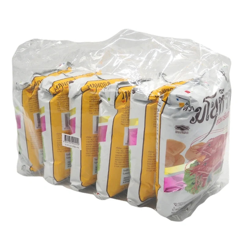Manora Fried Prawn Cracker 35g packet showing crispy, golden prawn crackers in a snack package.