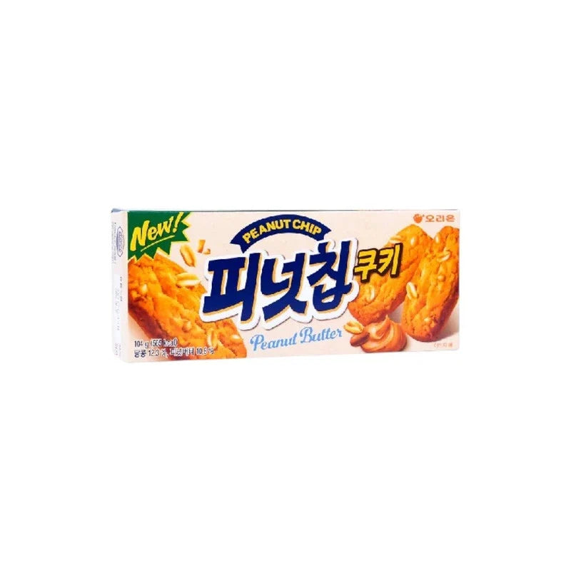 Orion Peanut Chip Butter Cookie 104g, dry grocery snack with peanut chips and buttery flavor, shown in its packaging.