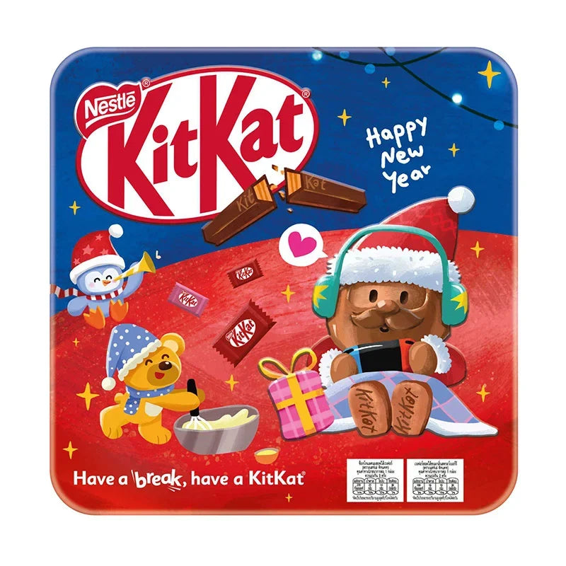 KITKAT Kitkat Chocolate Festive Tin Box 85g, dry grocery item featuring the iconic chocolate bars in a decorative tin.