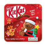 KITKAT Chocolate Festive Tin Box 85g featuring wrapped KitKat bars in a decorative holiday-themed tin.