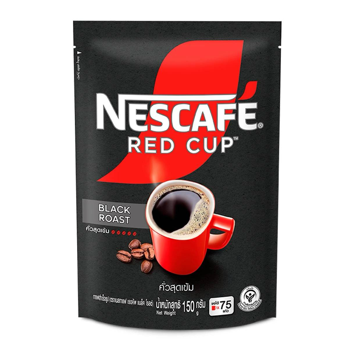 Nescafe Black Roast coffee drink in a glass with dark coffee and foam topping, showcasing its rich, bold flavor.