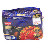 Nissin Thai Signature Instant Noodles Stir Fried Curry Sea Crab flavor in dry grocery package, featuring noodles with spices and seafood.