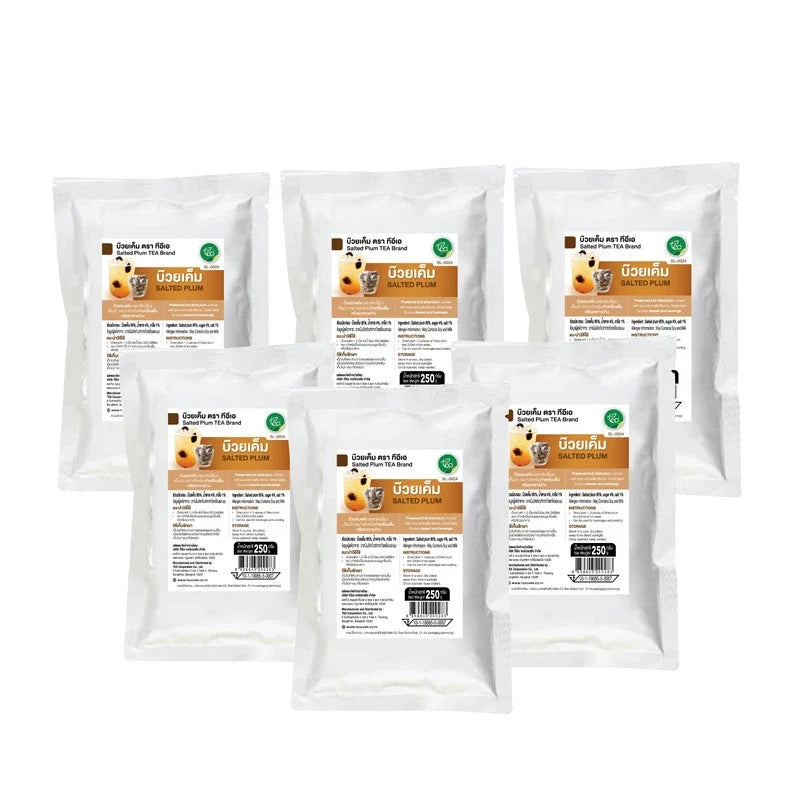 TEA Salted Dried Plum, 6 bags of dried grocery snack with salted flavor, in clear packaging with plums visible inside.