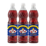 Chua Hah Seng Chili Paste Oil bottles in 720ml size, three-pack, featuring colorful labels and clear plastic bottles for dry grocery use.