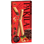 Bourbon Pakila confectionery snack with layered wafer and chocolate coating, displayed on a white background.