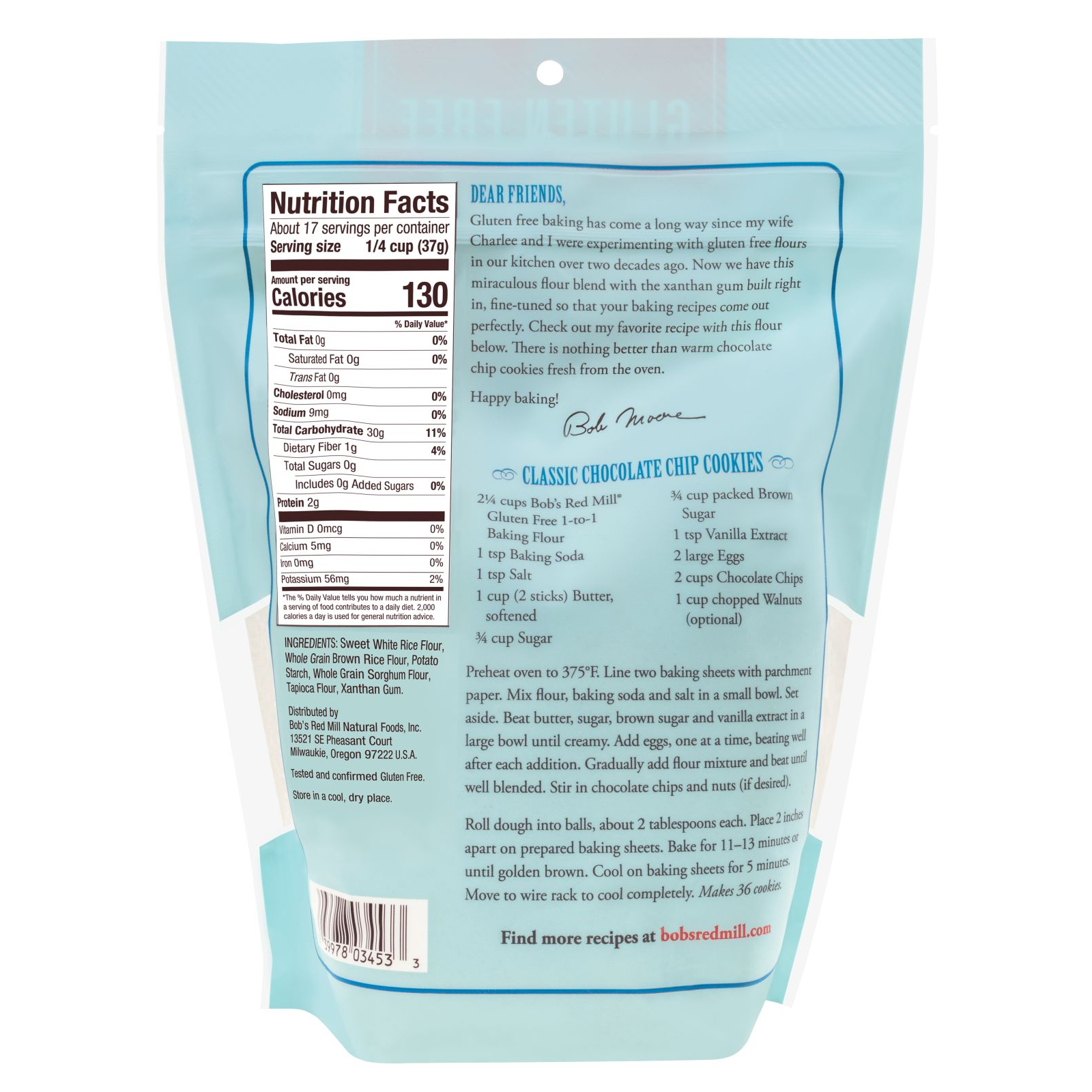 Bag of Bob's Red Mill gluten-free baking flour with label, showcasing healthy grocery product for gluten-free baking.