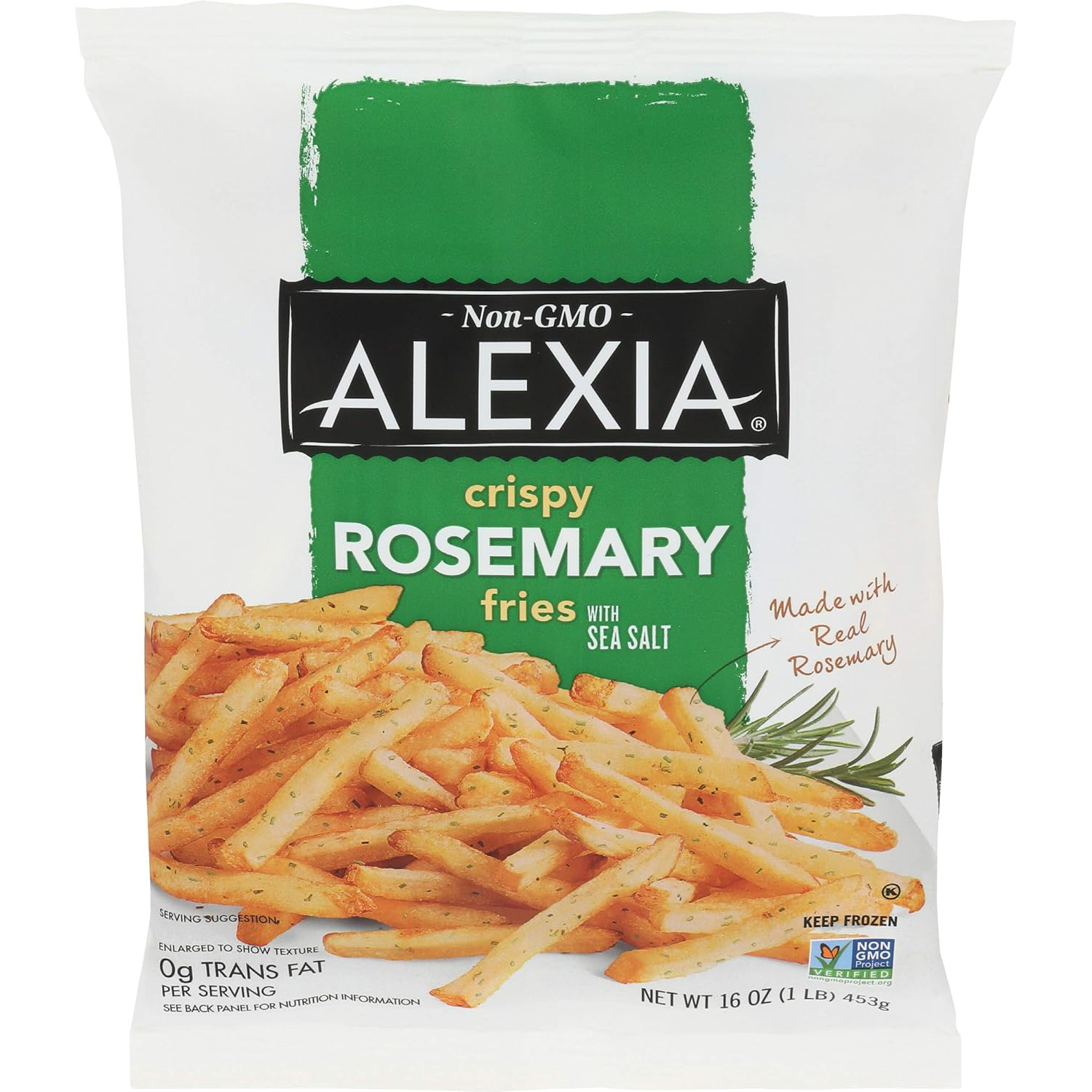 Alexia Fried Crispy Rosemary Sea Salt confectionery snack in a bowl, showing golden, crispy chips with rosemary and sea salt seasoning