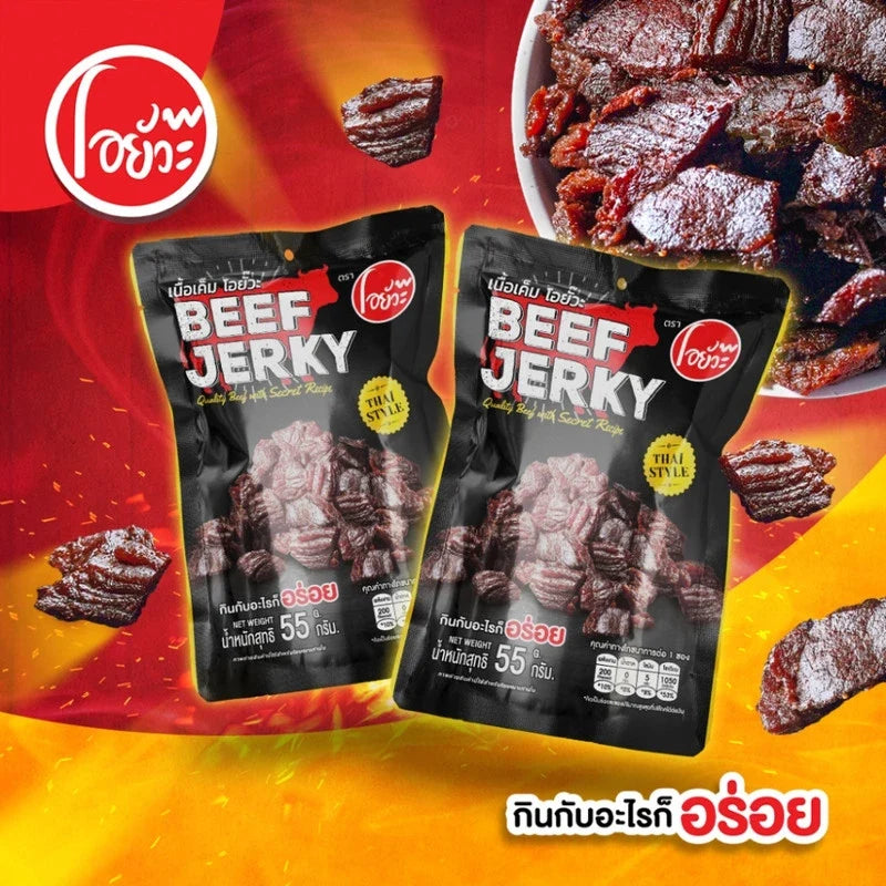 O-YUA Salty Beef snack with secret recipe, 55g, featuring savory beef pieces in a convenient snack package.