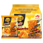 Yumyum Spicy Triple Cheese Dry Noodles in 75g packs, instant dried noodle snack from Yumyum brand, shown in packaging.