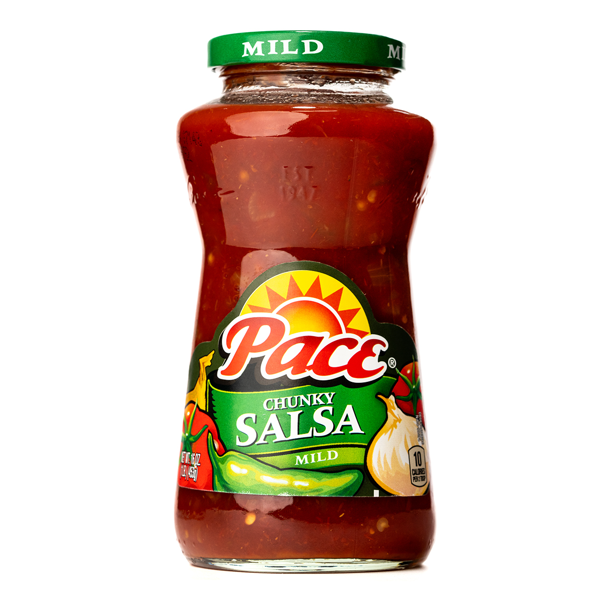 Mild Pace Chunky Salsa in a jar, showcasing fresh tomatoes, peppers, and herbs for flavorful dipping or cooking.