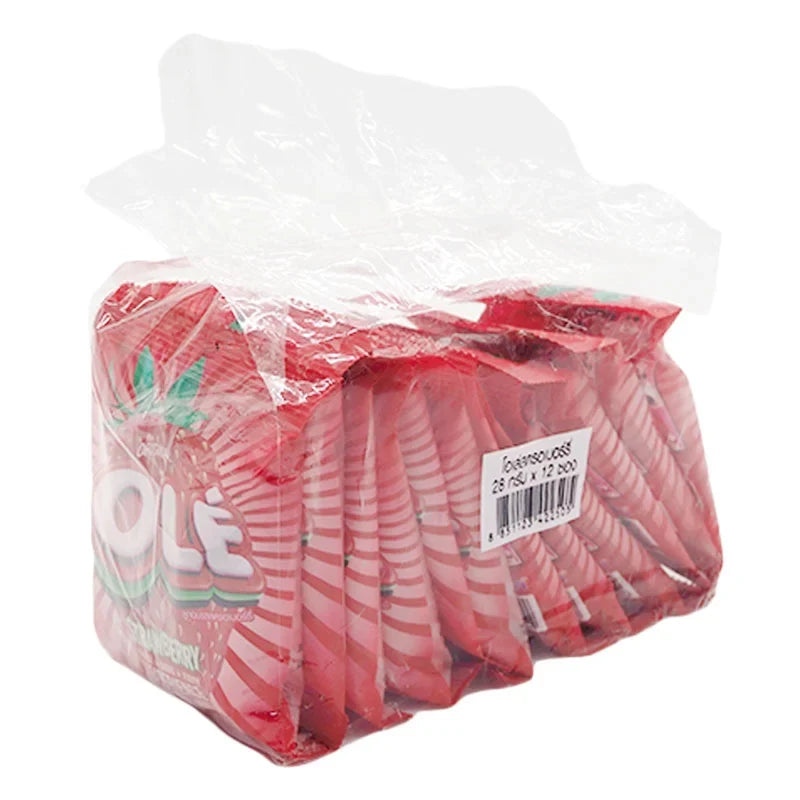 OLE Candy Strawberry flavored snack pack, 28g x12, colorful dry grocery confectionery with sweet strawberry taste.