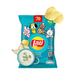 LAYS Classic Sour Cream & Onion snacks in 69g bags, 24-pack, showing crispy potato chips with sour cream and onion flavor