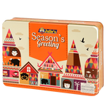 Assorted Julie's Season's Greetings biscuits in festive packaging, featuring a variety of confectionery snacks in colorful wrappers.