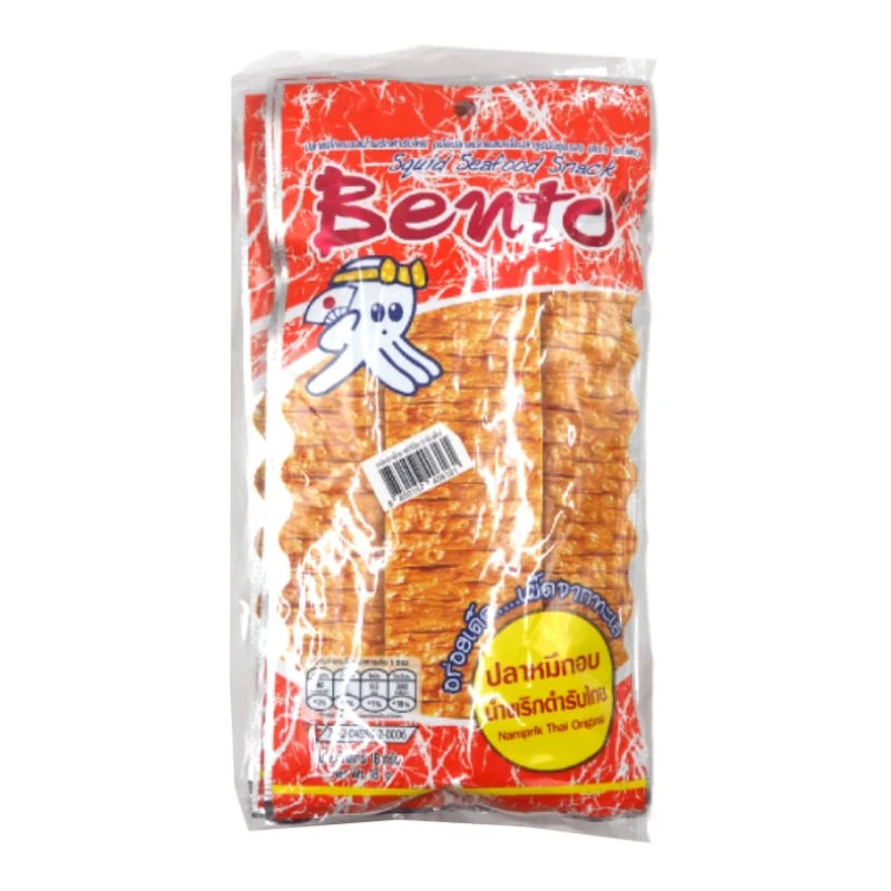 BENTO Bento Roast Squid Namprik Thai snack, dry grocery, 18g x6 pack, crispy roasted squid snack for snacking.