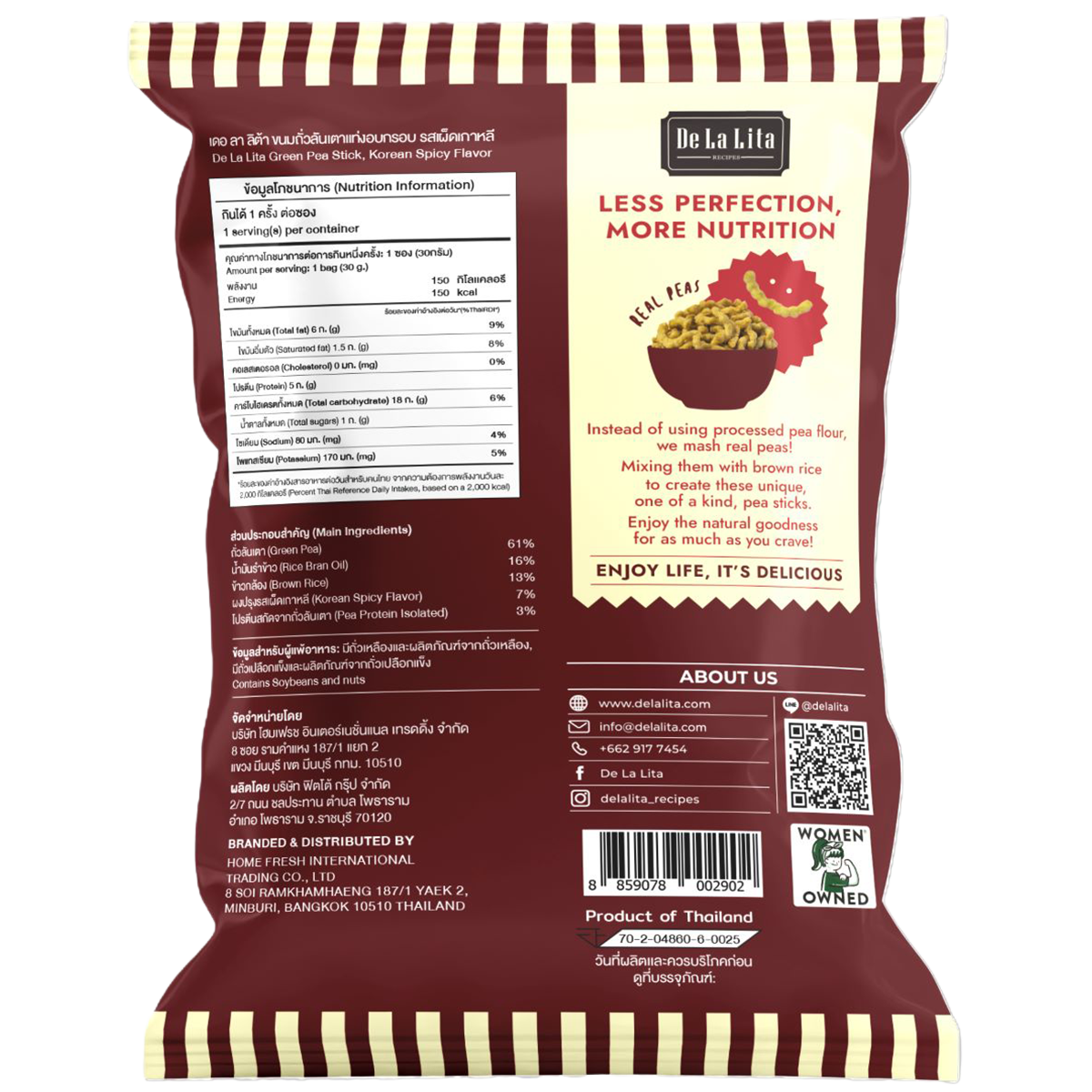 De La Lita Green Pea Stick Korean spicy confectionery snack with vibrant green color and crispy texture.