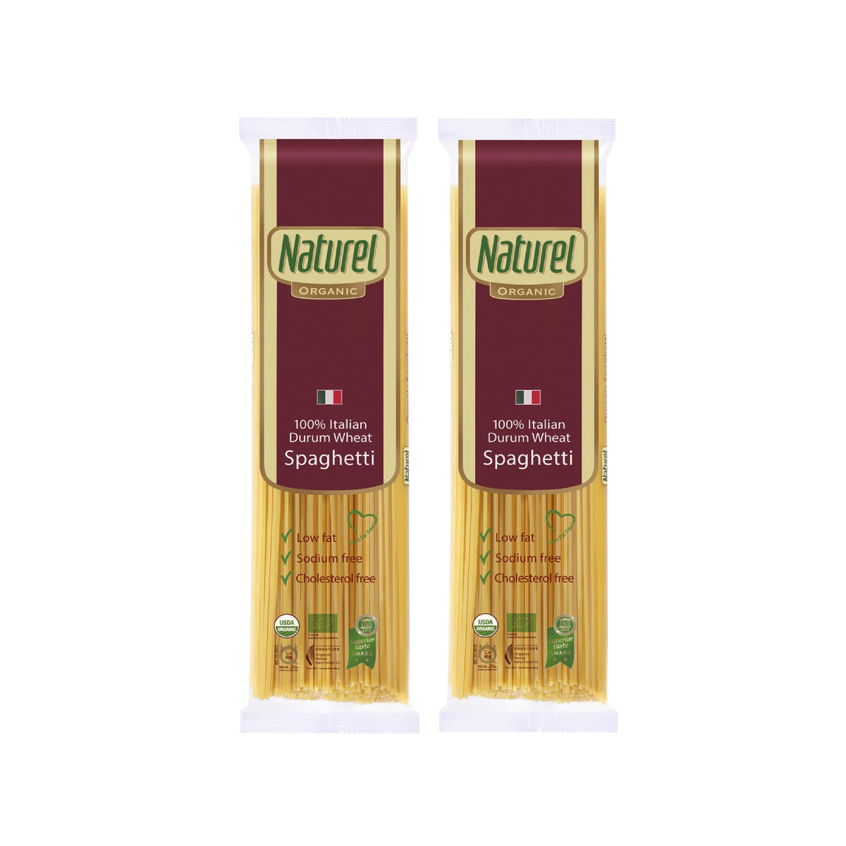 Two bags of Naturel Natural Penne pasta, 500g each, in clear packaging, showcasing dry Italian-style pasta from the Naturel brand.