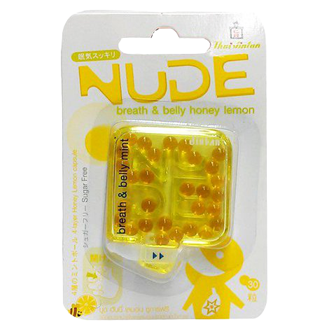Jintan Nude Honey Lemon Sugar-Free Candy in clear packaging, showcasing yellow lemon-flavored confectionery snacks.