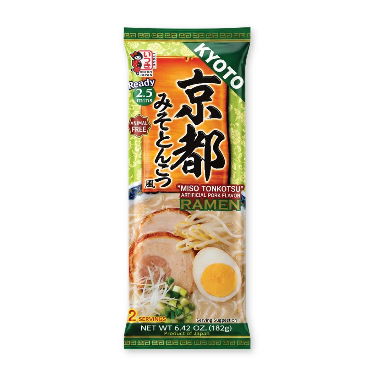 Dry grocery package of Itsuki Ramen Kyoto Miso Tonkotsu Pork Flavor instant ramen noodles.