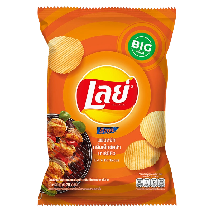 Lay's Rock Potato BBQ snack bag with colorful packaging, showcasing crispy potato chips flavored with smoky barbecue.