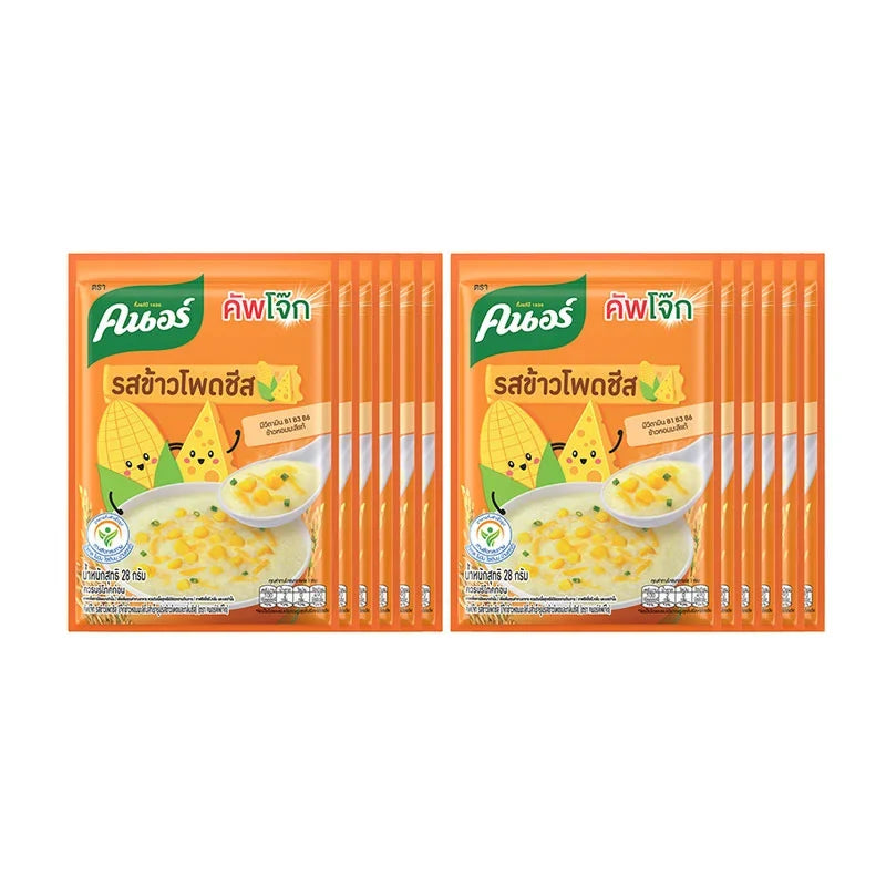 Knorr Porridge Corn Cheese flavor 28g dry grocery packet with colorful packaging and product close-up.