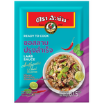 Ayam Ready To Cook Laab Sauce in a jar, Thai-style flavorful sauce for cooking, with label showing ingredients and brand name.