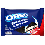 Oreo small crushed cookie pieces in a clear container, suitable for baking or dessert toppings, from Oreo grocery product.