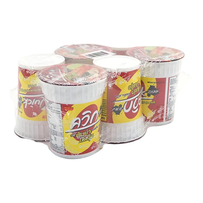 Quick Instant Noodle Cup Tom Yum Mun Kung 60g, dry grocery, with spicy Thai flavor and shrimp ingredients in a convenient cup.