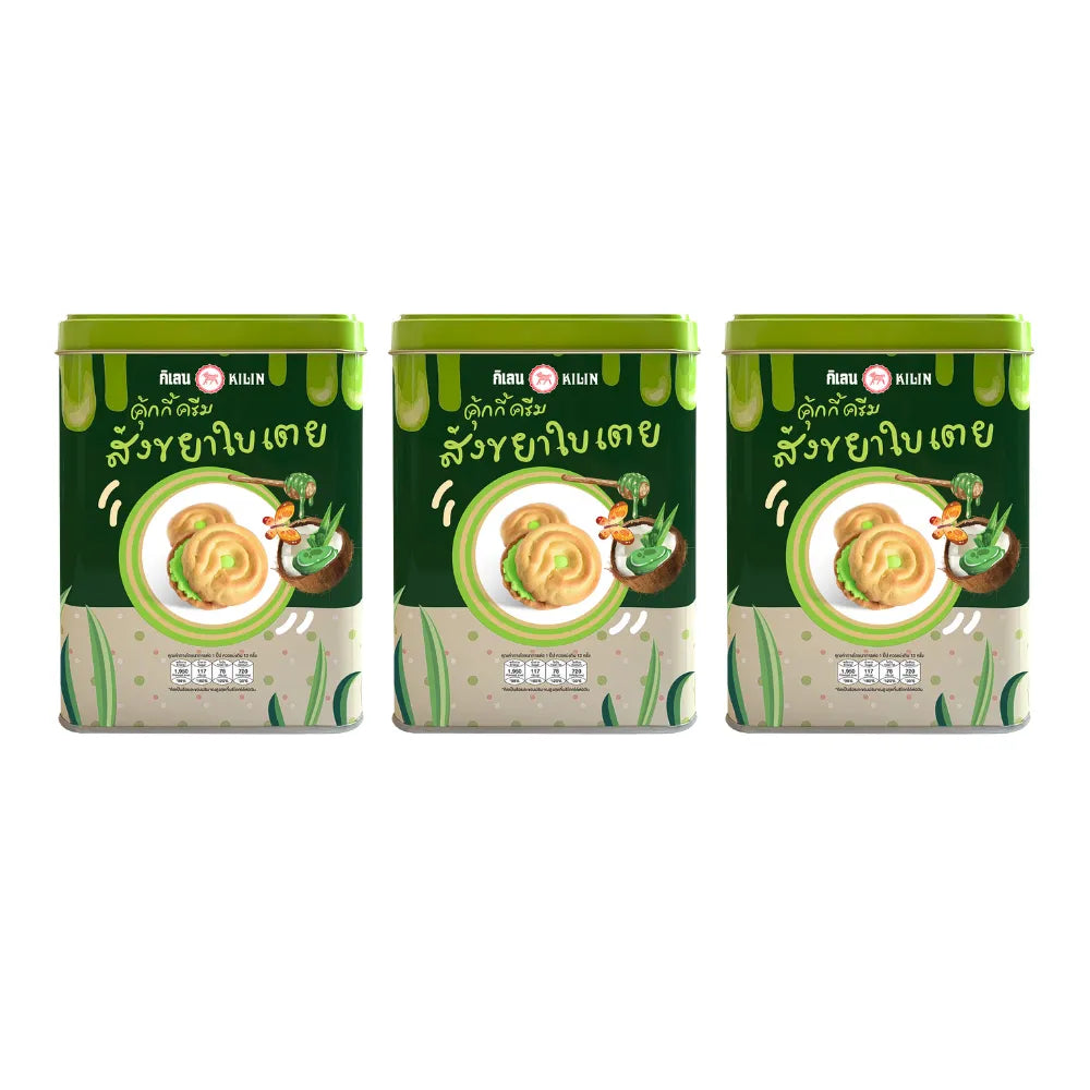 Kilin biscuits in a decorative tin, Kaya Pandan Cream flavor, 400g, stacked for display, part of dry grocery snack selection