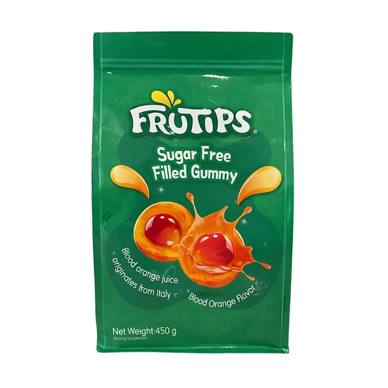 FRUTIPS Blood Orange Gummy Snacks in 450g bag, colorful gummy candies from the dry grocery and confectionery category.