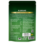 Kawami Uji Green Tea Matcha 100% drink in a clear glass, showcasing vibrant green matcha tea, natural and refreshing beverage.