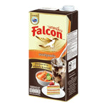 FALCON evaporated milk 1L carton, dry grocery product with a white and blue label, shown in a kitchen setting