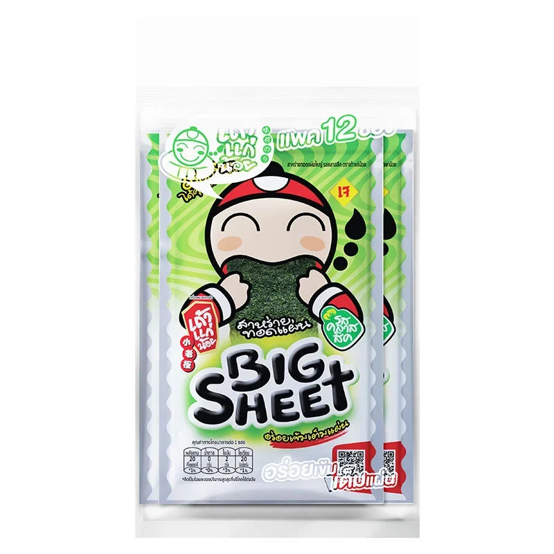 Taokaenoi Big Sheet Seaweed Classic snack, 3.2g x12 packs, dry grocery, crispy and savory seaweed snack packaging.