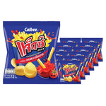 JAXX crispy potato snack with tomato ketchup flavor, 12g pack, shown in colorful packaging, perfect for dry grocery snack lovers.