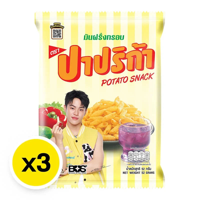 PAPRIKA Paprika Potato Extrude Snack 52g pack, crispy snack in a colorful wrapper, displayed on a white background.