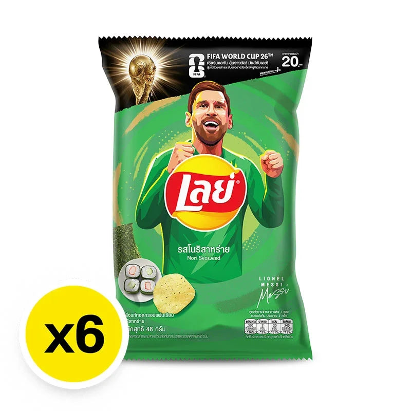 Lay's Lays Potato Chips Snack Nori Seaweed 48g, crispy snack with seaweed flavor, in a 6-pack, ideal for dry grocery and snack lovers.