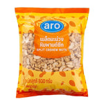 Aro split cashew nuts in an 800g dry grocery package, showing fresh, whole cashews in their natural split form.