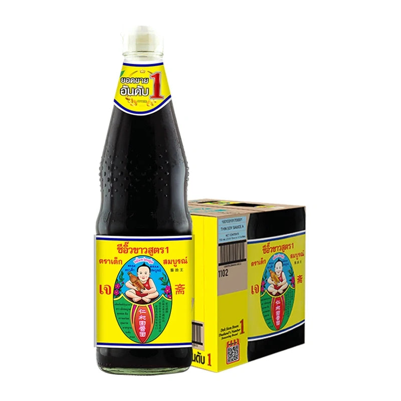 DEK SOM Boon Soy Sauce Formula 1 700ml bottles, traditional soy sauce for cooking, in a pack of 12.