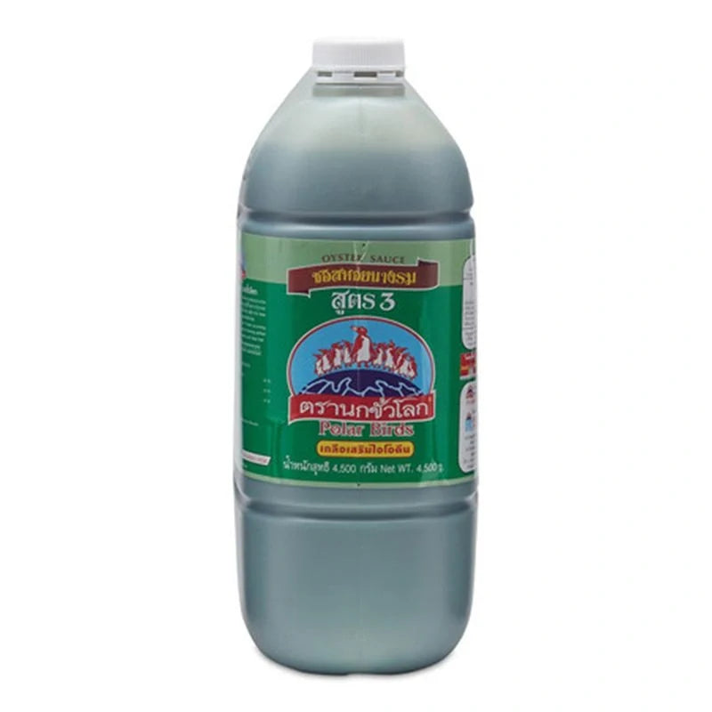 Polar Birds Oyster Sauce Formula 3 4.5kg jar of dry grocery product with a label featuring oyster sauce branding and product details.